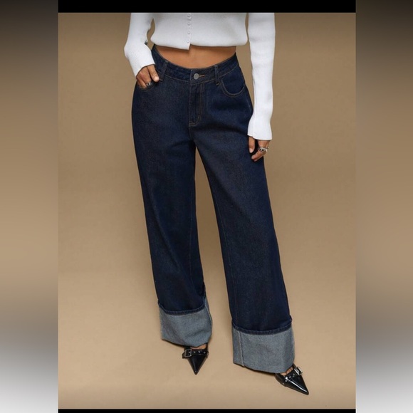 Forever 21 brand new Women's Dark Blue Jeans with Gray Cuffs - Picture 4 of 4